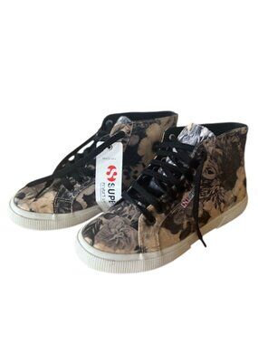 Superga Annabella High‑Top Sneakers – Black Tan Floral – Women’s 8/Men's 6.5 NWT